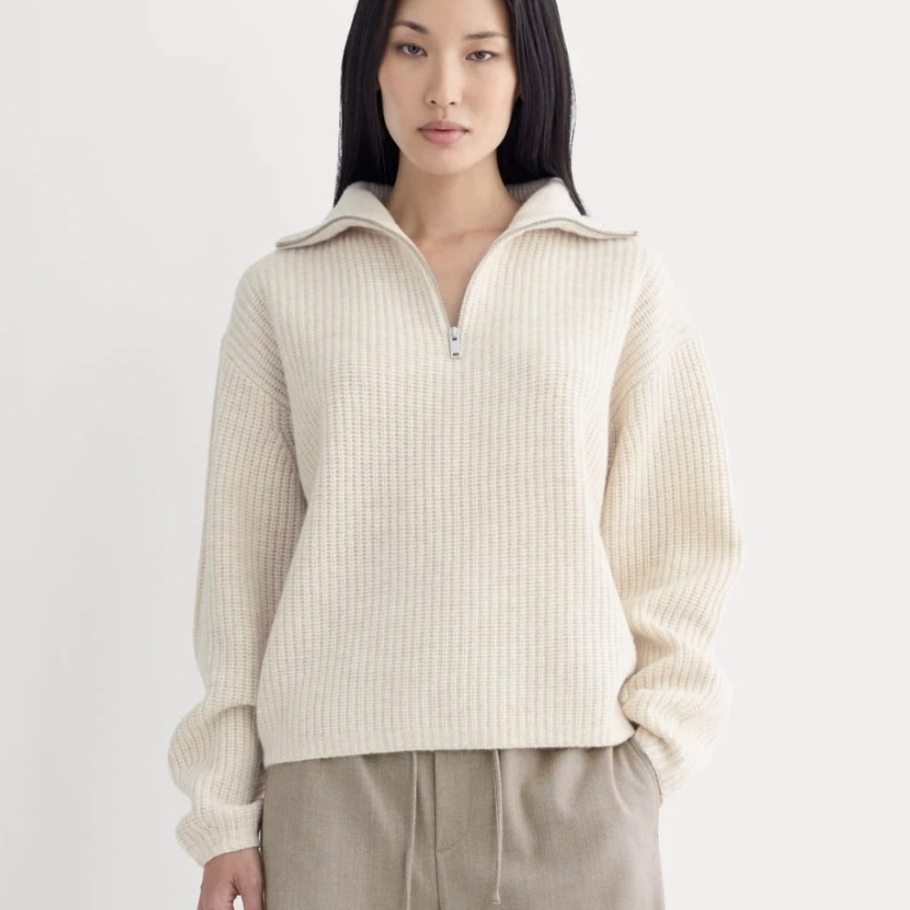 Everlane Half Zip Luxe Merino Heathered Oat Lg